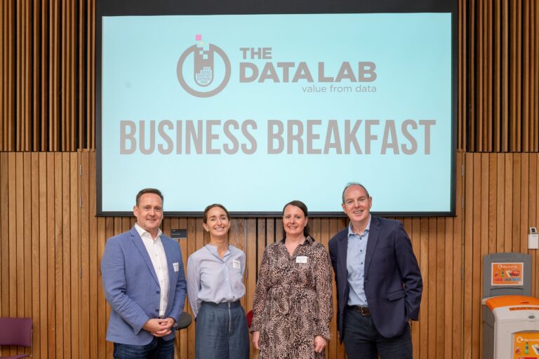 The Data Lab’s Business Breakfast speakers and hosts (from l-r): Mark Wilkinson (Director of Partnerships and Business Development at The Data Lab), Kirsty Brown (member of The Data Lab's Governance Board), Heather Thomson (Interim CEO of The Data Lab), and Dr Gary Gillespie (Chief Economic Advisor at the Scottish Government).